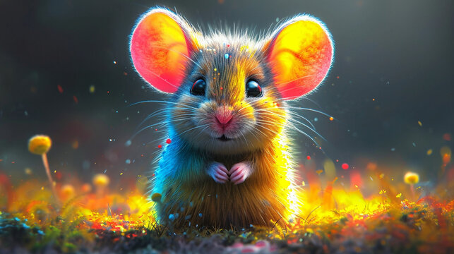cute colorful print illustration of a mouse