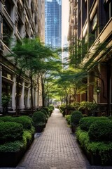 Beautifully designed urban street in the heart of the business district, Generative AI
