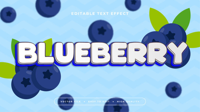 Blue and white blueberry 3d editable text effect - font style. Fresh fruit juice text style effect