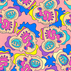 Seamless vector background with hand drawn colorful psychedelic patterns