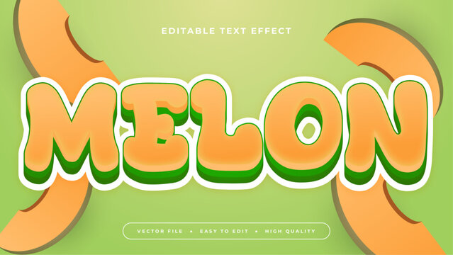 Green and orange melon 3d editable text effect - font style. Fresh fruit juice text style effect
