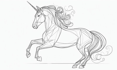 Fantasy Illustration of a wild unicorn Horse. Digital art style wallpaper background in pastel colors.