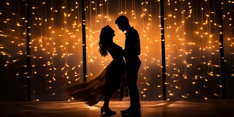 A silhouette of a couple dancing under a starlit sky , silhouette, couple, dancing, starlit sky