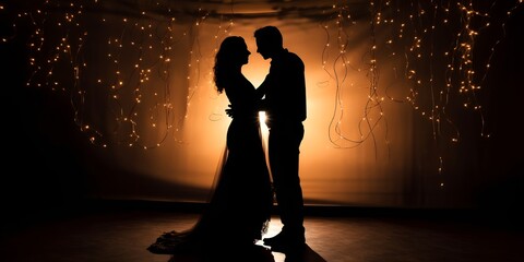 A silhouette of a couple dancing under a starlit sky , silhouette, couple, dancing, starlit sky