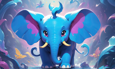 Fantasy Illustration of a wild elephant. Digital art style wallpaper background.