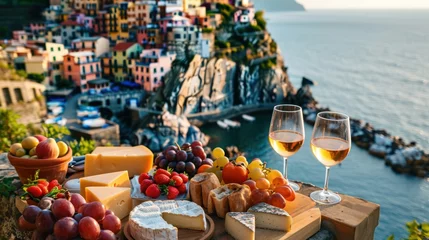 Fotobehang Cheese and Wine Appetizers - Italian. Generative Ai. © Planum