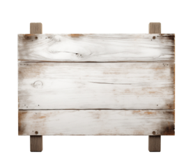 White wooden sign isolated on transparent background. PNG file, cut out	