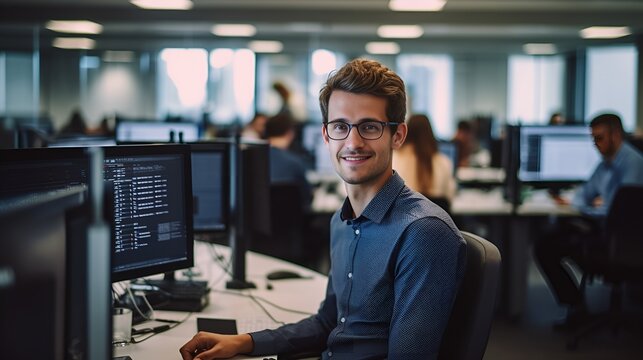 A software engineer coding on a computer with focus , software engineer, coding, computer