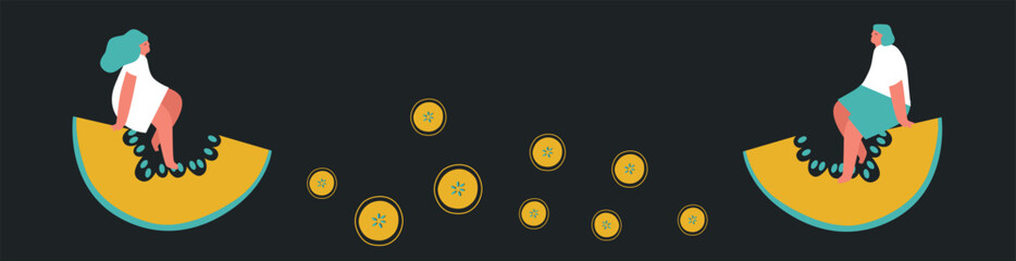 Tiny people and fruits cartoon vector illustration. Man, woman and berries, summer harvest. Healthy eating, cooking vegetarian food and dieting concept. Summer time.