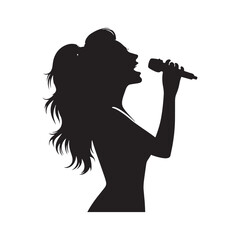 Serenade of Shadows: Woman Singing Vector Set Offering a Serenade of Enchanting Female Singer Silhouettes - Lady Silhouette - Girl Singing Vector
