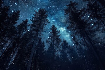 Fototapeta na wymiar beautiful and starry dark space forest wallpaper explore cosmic wilderness