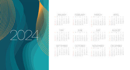 Modern 2024 new year calendar template organize daily event vector.