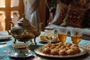 Cozy Moroccan tea with pastries