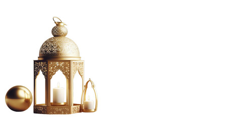 3D modern Islamic lantern on transparent background. - obrazy, fototapety, plakaty