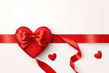 Red heart and red ribbon banner with shadow isolated on white transparent background for Valentine's Day.