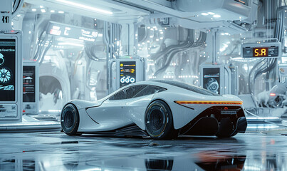 Future car with renewable energies charging station.