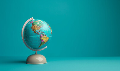 Spinning globe isolated on a blue background.