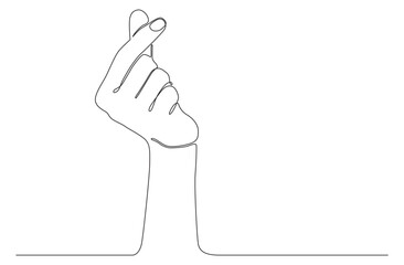 One continuous line drawing of hand. love pose korean. Doodle outline art line vector illustration.