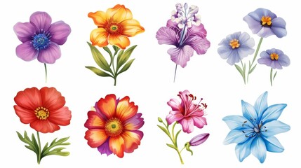 Fototapeta premium Different flowers decoration on white background