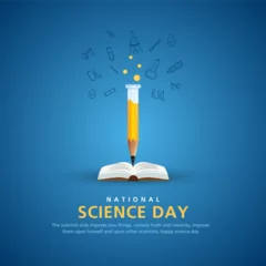 Deurstickers National Science day.open book and science icons concept With pencil and test tube. Vector illustration © rahul