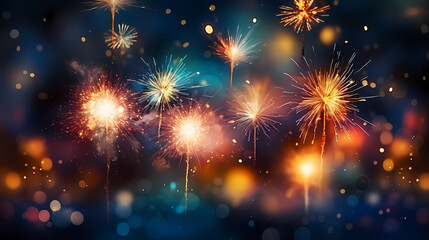 Naklejka premium Beautiful fireworks background at night for holiday decoration