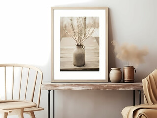 Art Print, A Picture Of A Vase With Dried Flowers On A Table