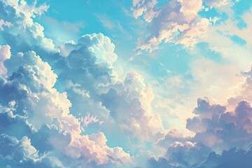 Anime-inspired clouds painted with a soft, dreamy touch in the afternoon anime 4k background - obrazy, fototapety, plakaty
