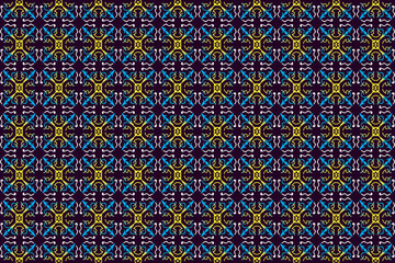 Seamless pattern of seamless solid color gradient ethnic flowers, combination of 3 bright and light colors