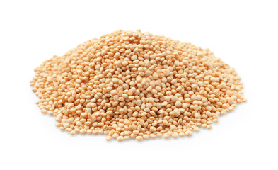 Many raw quinoa seeds isolated on white