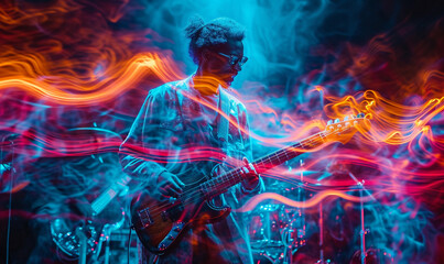 long-exposure photography to visually represent the movement of musicians as they play their instruments. - obrazy, fototapety, plakaty