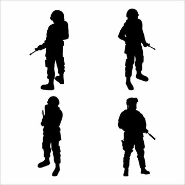 Collection of silhouettes of a soldier