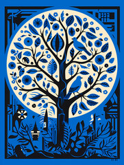 Electric Blue Israel, A Blue And White Tree With Birds