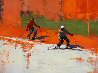 Two People Are Skiers In The Snow, A Couple Of People Skiing On A Snowy Slope