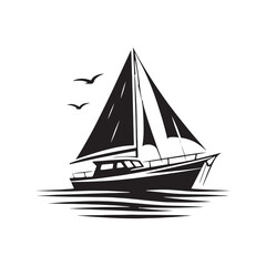 Whispering Waters: Boat Silhouettes Whispers Secrets Across Tranquil Water Horizons - Boat Illustration - Sea Vector - Yacht Illustration

