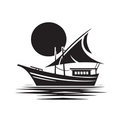 Coastal Melodies: Boat Silhouettes Composing Melodic Tunes in the Coastal Symphony - Boat Illustration - Sea Vector - Yacht Illustration
