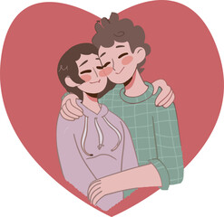 Happy couple balloons on pink background. Illustration of Love and Valentine Day. Paper cut style.