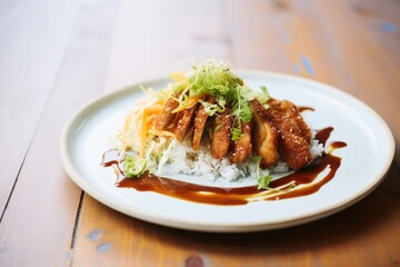 chicken katsu with shredded cabbage and tonkatsu sauce