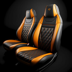High-End Car Seat Cover, A Pair Of Black And Orange Leather Seats