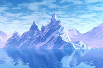 Fototapeta na wymiar An Image Of A Mountain On An Ocean, A Snowy Mountain With A Body Of Water