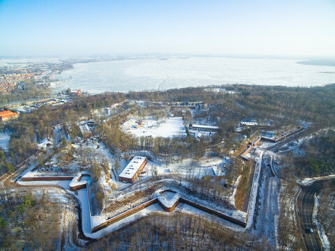 Star-shaped hexagon Prussian Boyen Fortress in Gizycko, Poland (former Loetzen, East Prussia)