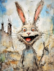 Funny Easter Rabbit, A Cartoon Rabbit With Long Ears