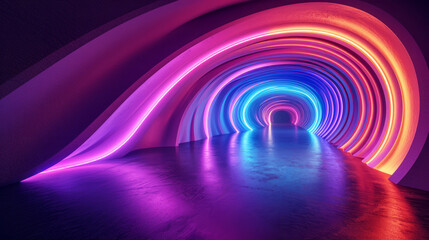 Modern tunnel arch in neon lights as abstract background