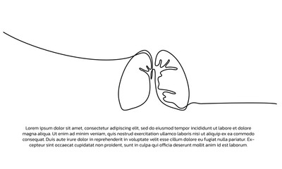 Continuous line design of lungs symbol. Single line decorative elements drawn on a white background.