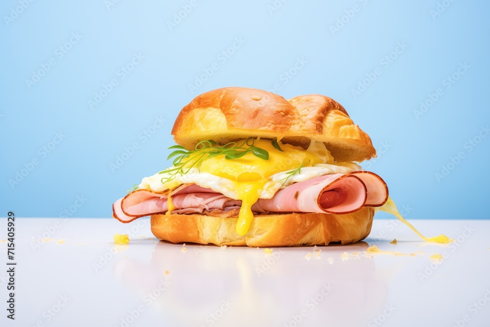 Poster croissant sandwich with ham, cheese, and egg