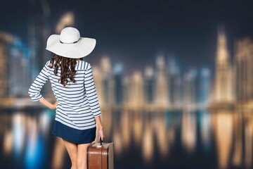 Young woman traveler visiting big city