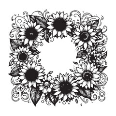 Fototapeta na wymiar sunflower floral vector frame style and circle style vector illustration black and white for graphic design spring season special 
