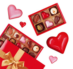 Valentine heart shaped box with chocolates illustration