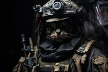 Cat special forces soldier in military uniform