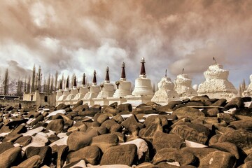 Chorten, Buddhist Stupa, Thiksey Monastery, Leh, Ladakh, Kashmir, India, Asia