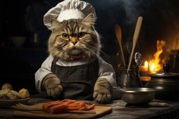 Funny cat chef in the kitchen
